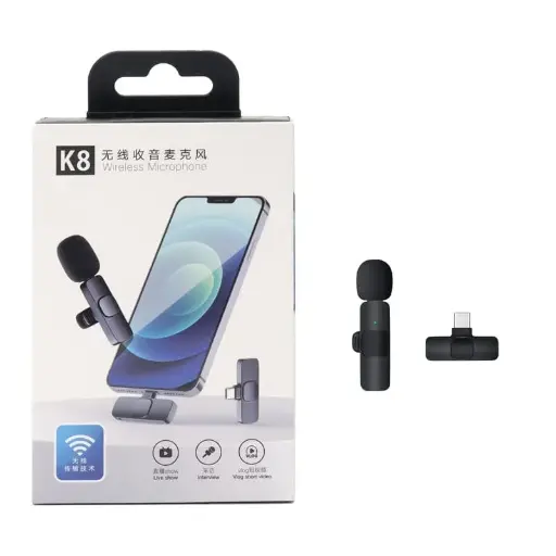 [F-IKMK08] MICRÓFONO CORBATERO INALÁMBRICO SIMPLE CON ADAPTADOR TYPE C K8