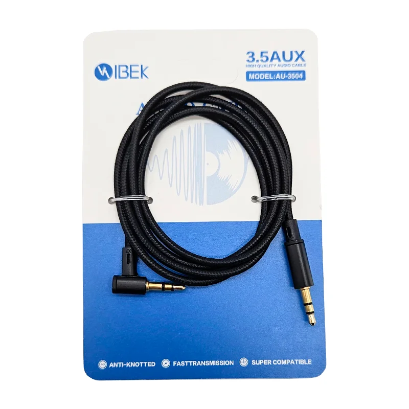 [T-IKAU-3504] CABLE AUXILIAR MALLADO 3.5MM A 3.5MM 90° GRADOS AU-3504