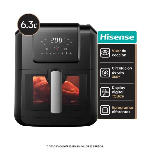 [H06AFBK1S1] Freidora de Aire 6,3L Digital Negra HISENSE 