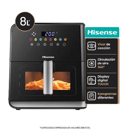 [H09AFBKS4S] Freidora de Aire 8L Digital Negra HISENSE 