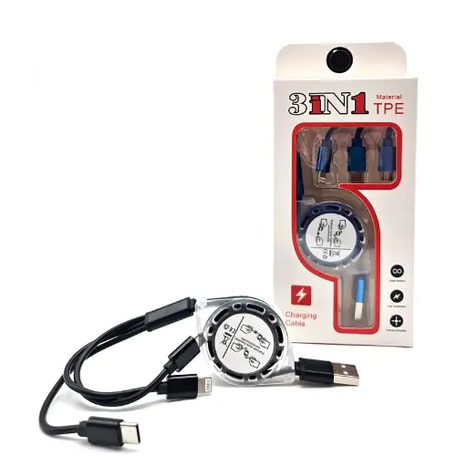 [T-IKYTS-3] CABLE RETRÁCTIL 3 EN 1 IPHONE, TYPE C Y V8 