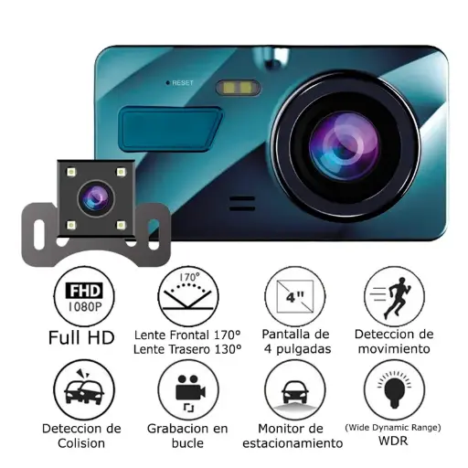 [T-IKA10TP] CÁMARA PARA AUTO DUAL FRONTAL REVERSA A10TP 1080 FHD VISIÓN NOCTURNA