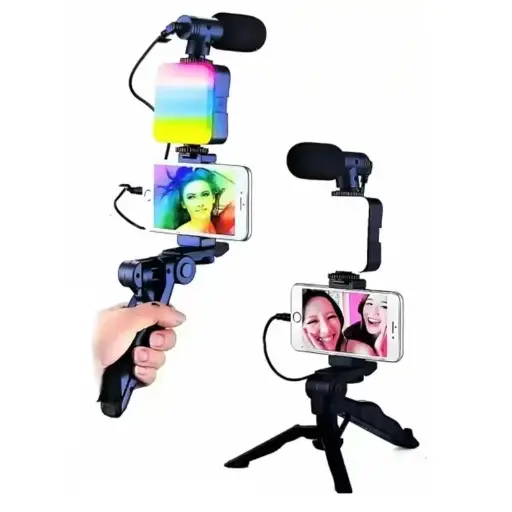 [T-IKAY-49RGB] ESTABILIZADOR RGB PARA CELULAR CON LUZ Y MICRÓFONO KIT STREAMING AY-49 RGB